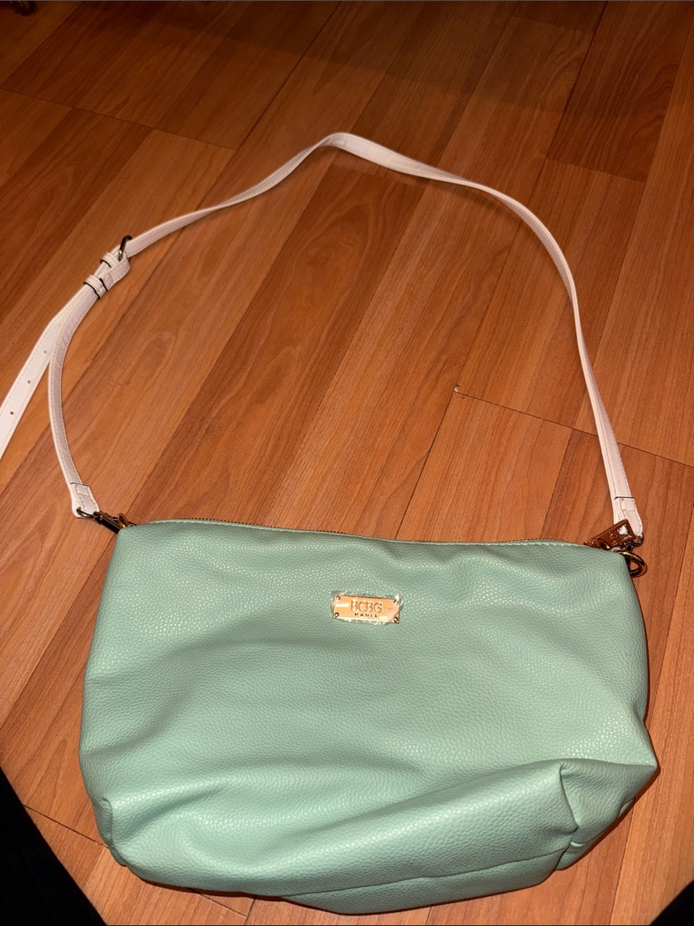 BCBG Mint Green Crossbody Bag with White Strap